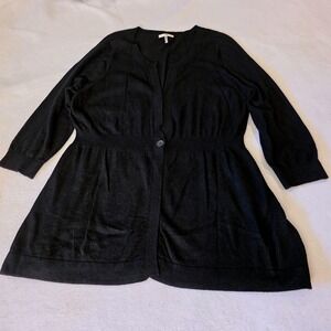 Metro 7 Silk Angora Blend Black Cardigan Sweater Single Button Peplum 18W 20W